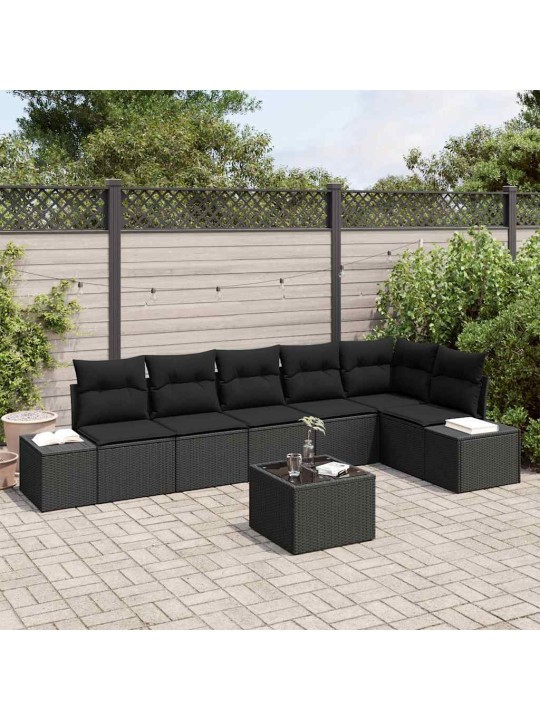 Aia diivanikomplekt 7 tk must polü rattan, pulberkattega teras