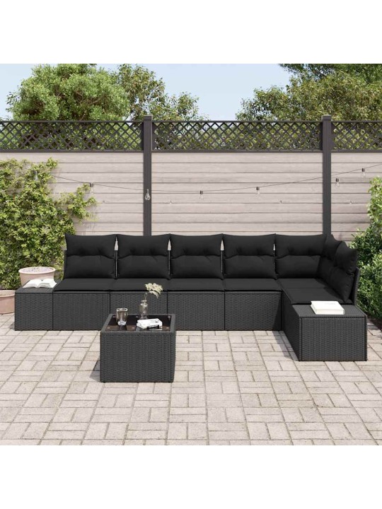 Aia diivanikomplekt 7 tk must polü rattan, pulberkattega teras