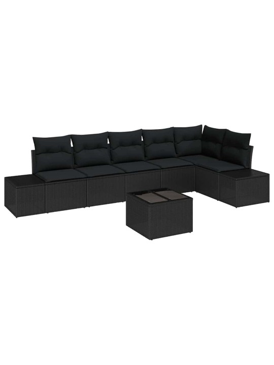 Aia diivanikomplekt 7 tk must polü rattan, pulberkattega teras