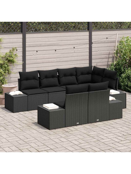 Aia diivanikomplekt 7 tk must polü rattan, pulberkattega teras
