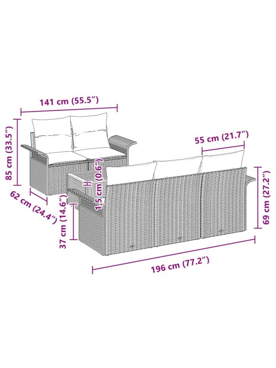 Aia diivanikomplekt padjaga 6 tk must ja kreem 55 x 55 x 37 cm