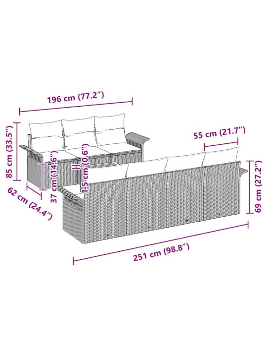 Aia diivanikomplekt padjaga 8 tk must ja kreem 55 x 55 x 37 cm
