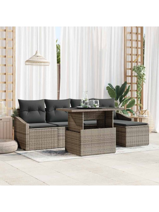 Aia diivanikomplekt 6 tk hall polü rattan, pulberkattega teras