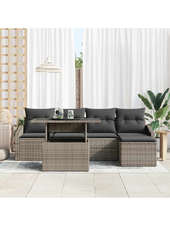 Aia diivanikomplekt 6 tk hall polü rattan, pulberkattega teras