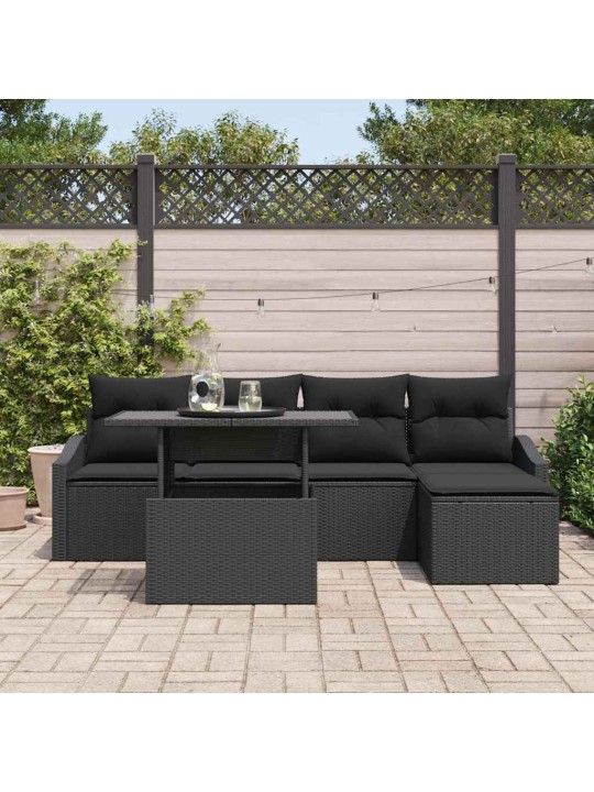 Aia diivanikomplekt 6 tk must polü rattan, pulberkattega teras