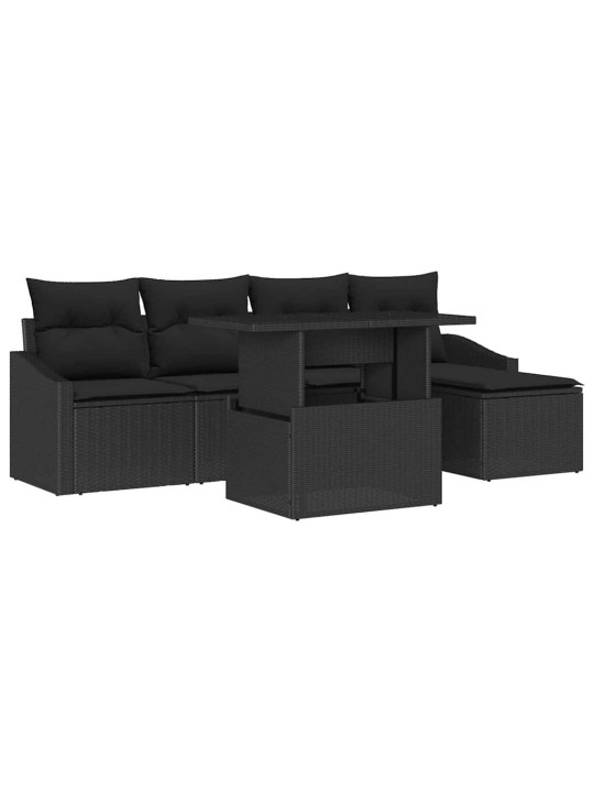 Aia diivanikomplekt 6 tk must polü rattan, pulberkattega teras