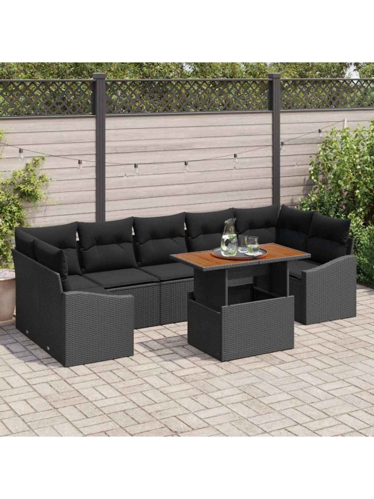 Aia diivanikomplekt 8 tk must polü rattan, pulberkattega teras