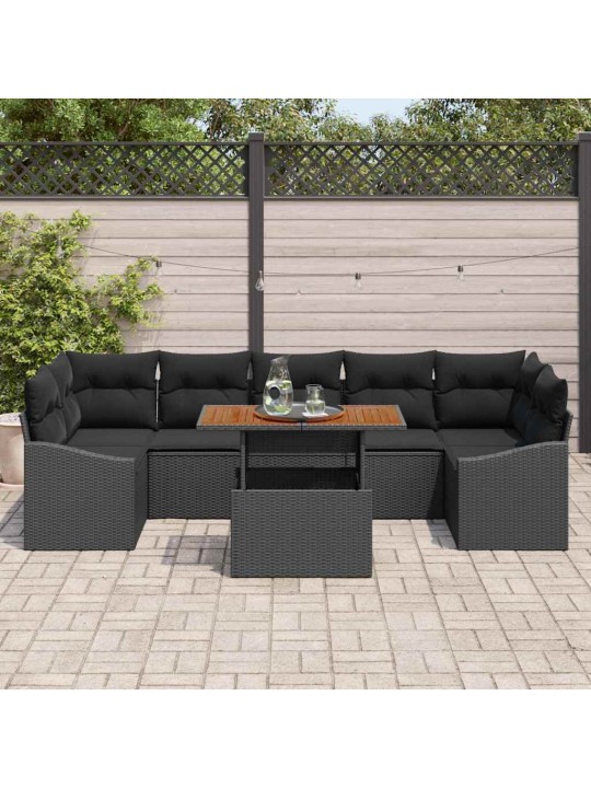 Aia diivanikomplekt 8 tk must polü rattan, pulberkattega teras