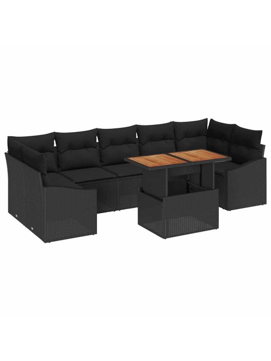 Aia diivanikomplekt 8 tk must polü rattan, pulberkattega teras