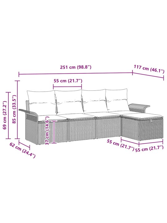 Aia diivanikomplekt 5 tk beež ja helehall 251 x 117 x 85 cm