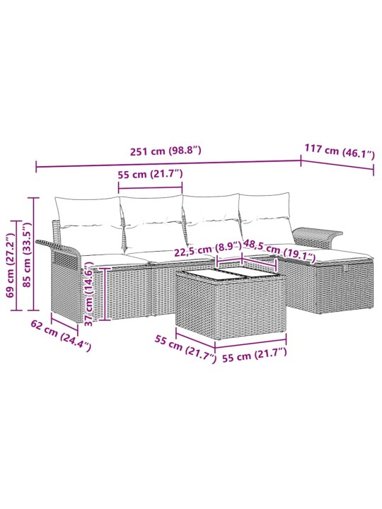Aia diivanikomplekt 6 tk hall 251 x 117 x 85 cm polürooster