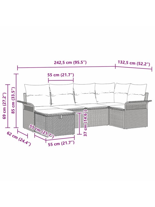 Aia diivanikomplekt 6 tk helehall 242.5 x 132.5 x 85 cm