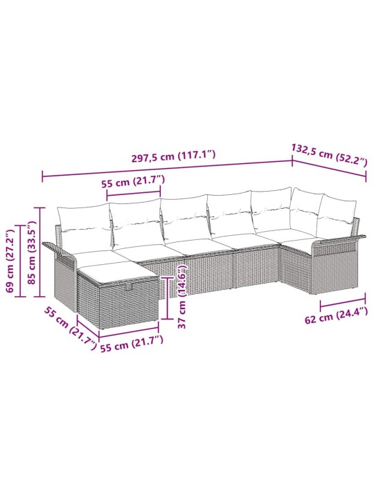 Aia diivanikomplekt padjaga 7 tk hall 297.5 x 132.5 x 85 cm