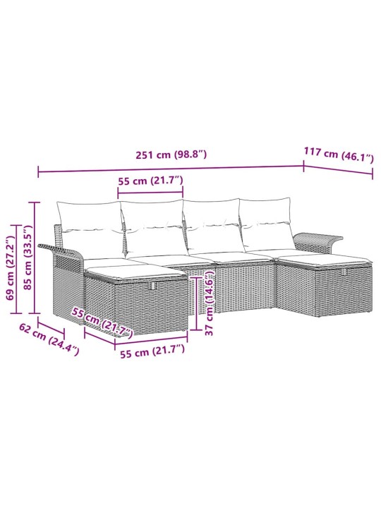 Aia diivanikomplekt 6 tk hall 251 x 117 x 85 cm polürooster