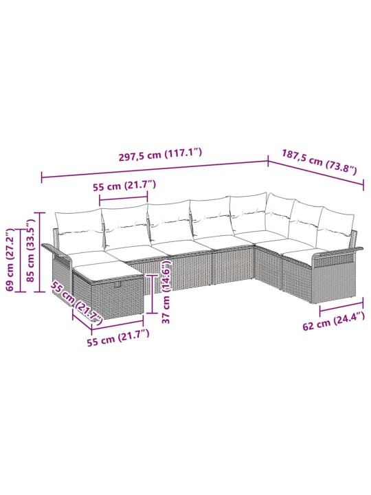 Aia diivanikomplekt padjaga 8 tk hall 297.5 x 187.5 x 85 cm