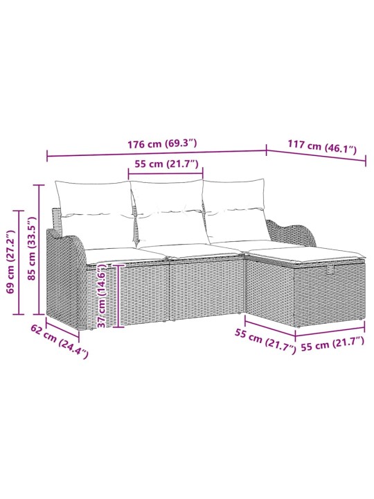 Aia diivanikomplekt 4 tk hall 176 x 117 x 85 cm polürooster