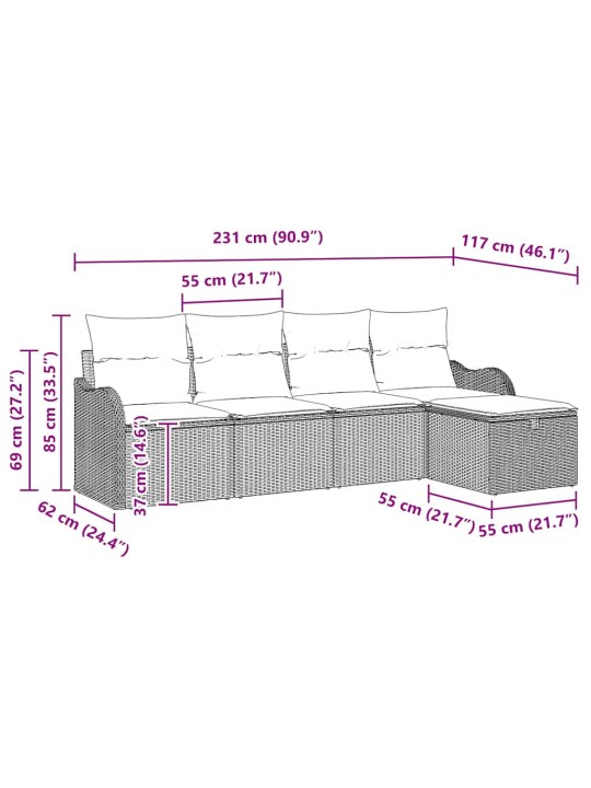 Aia diivanikomplekt 5 tk hall 231 x 117 x 85 cm polürooster