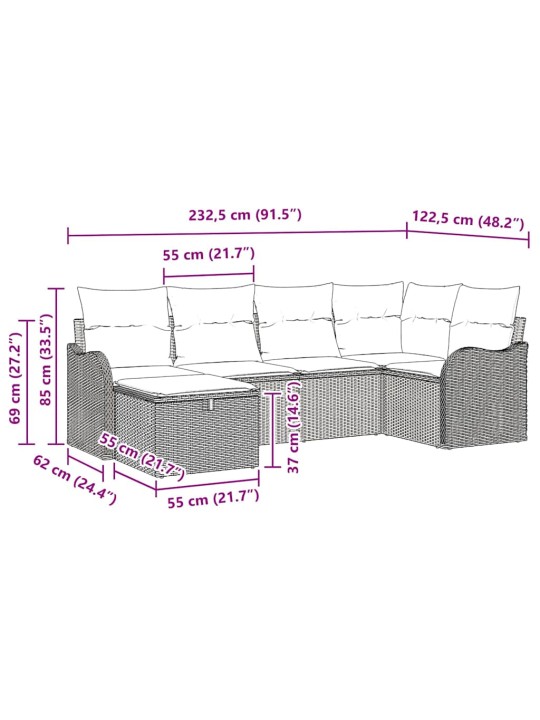Aia diivanikomplekt 6 tk helehall 232.5 x 122.5 x 85 cm