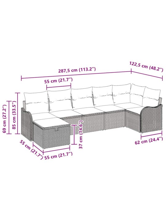 Aia diivanikomplekt padjaga 7 tk hall 287.5 x 122.5 x 85 cm