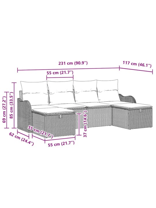 Aia diivanikomplekt 6 tk hall 231 x 117 x 85 cm polürooster