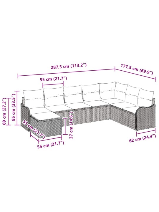 Aia diivanikomplekt padjaga 8 tk hall 287.5 x 177.5 x 85 cm