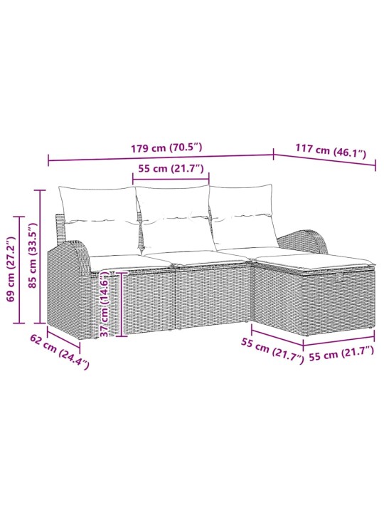 Aia diivanikomplekt 4 tk hall 179 x 117 x 85 cm polürooster