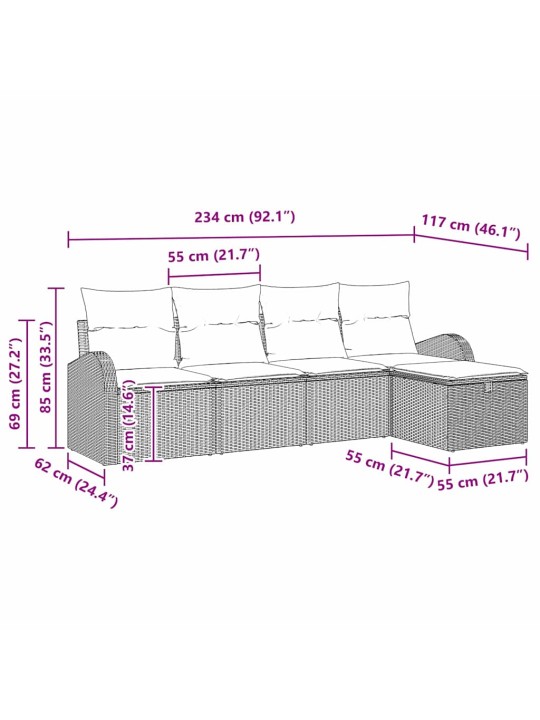 Aia diivanikomplekt 5 tk hall 234 x 117 x 85 cm polürooster
