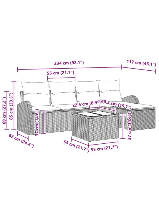 Aia diivanikomplekt 6 tk hall 234 x 117 x 85 cm polürooster
