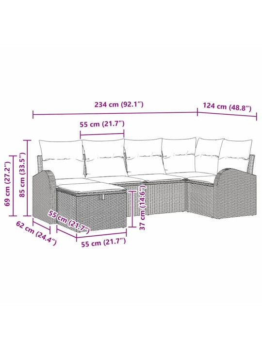 Aia diivanikomplekt 6 tk beež ja helehall 234 x 124 x 85 cm