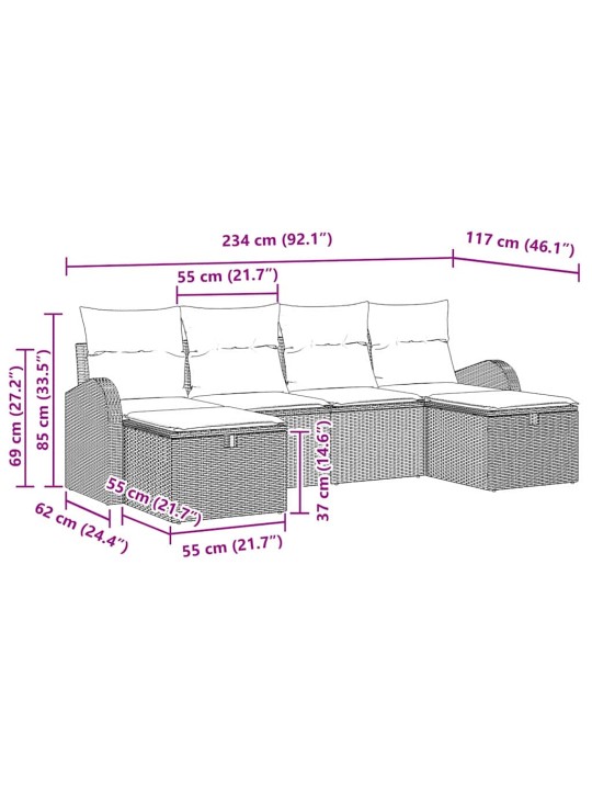 Aia diivanikomplekt 6 tk hall 234 x 117 x 85 cm polürooster
