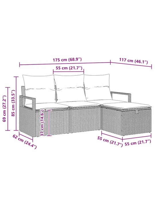 Aia diivanikomplekt 4 tk beež ja helehall 175 x 117 x 85 cm