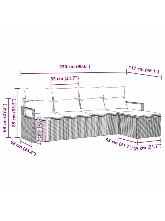 Aia diivanikomplekt 5 tk beež ja helehall 230 x 117 x 85 cm