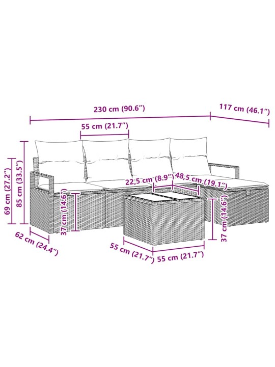 Aia diivanikomplekt 6 tk beež ja helehall 230 x 117 x 85 cm
