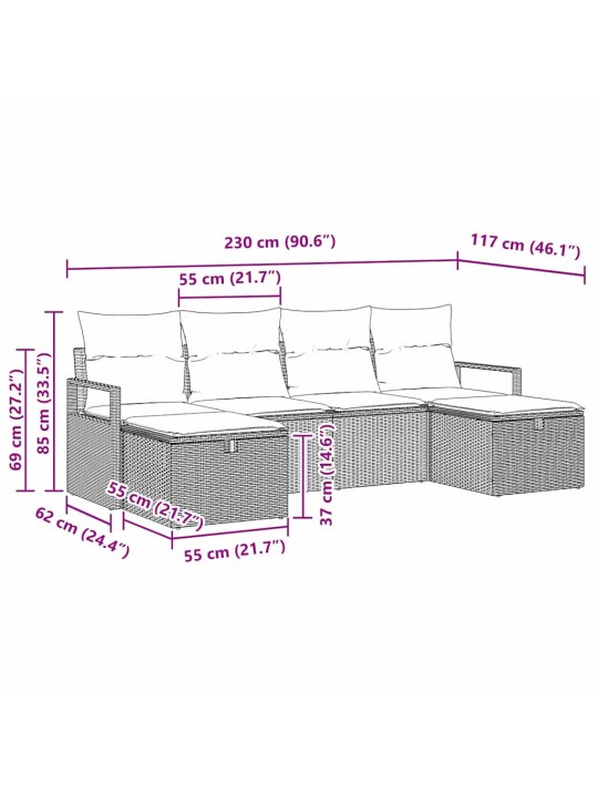 Aia diivanikomplekt 6 tk beež ja helehall 230 x 117 x 85 cm