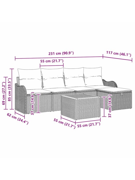 Aia diivanikomplekt padjaga 6 tk hall polürooster