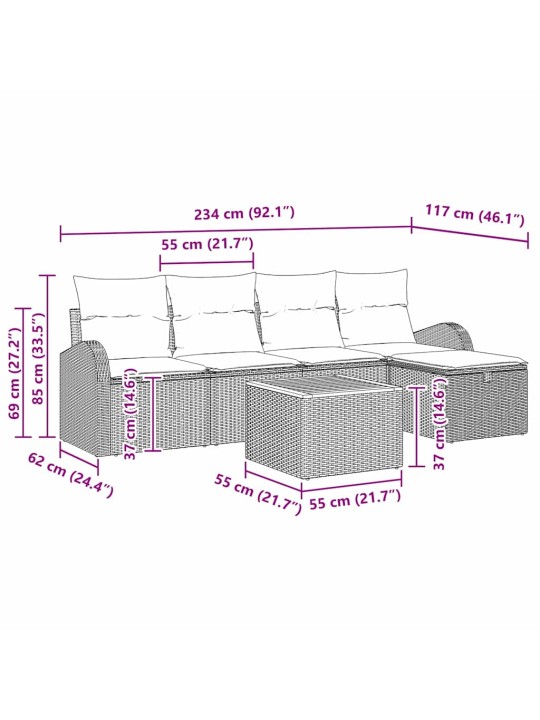 Aia diivanikomplekt padjaga 6 tk hall polürooster