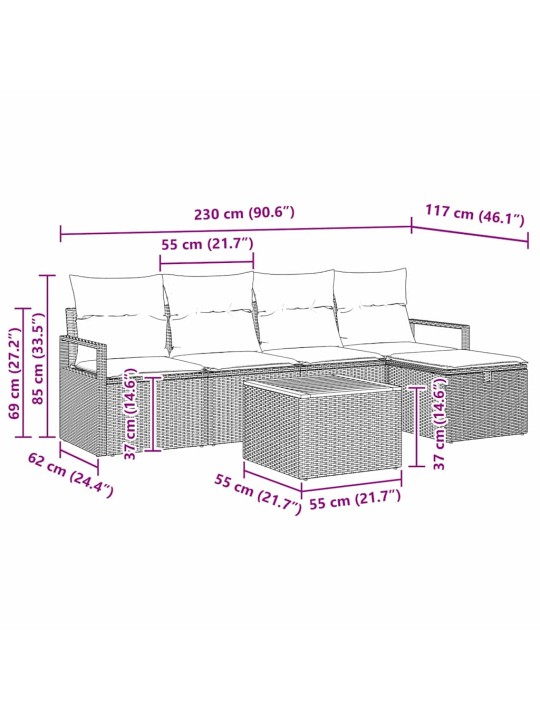 Aia diivanikomplekt padjaga 6 tk hall polürooster