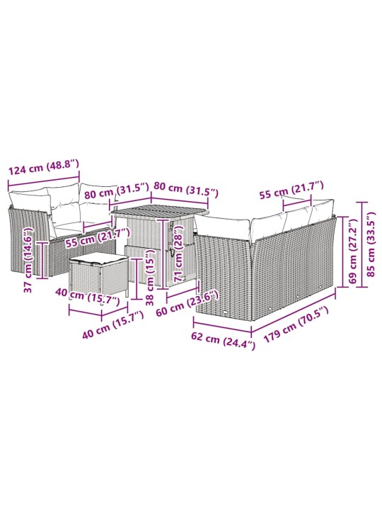 Aia diivanikomplekt 8 tk hall polürotang