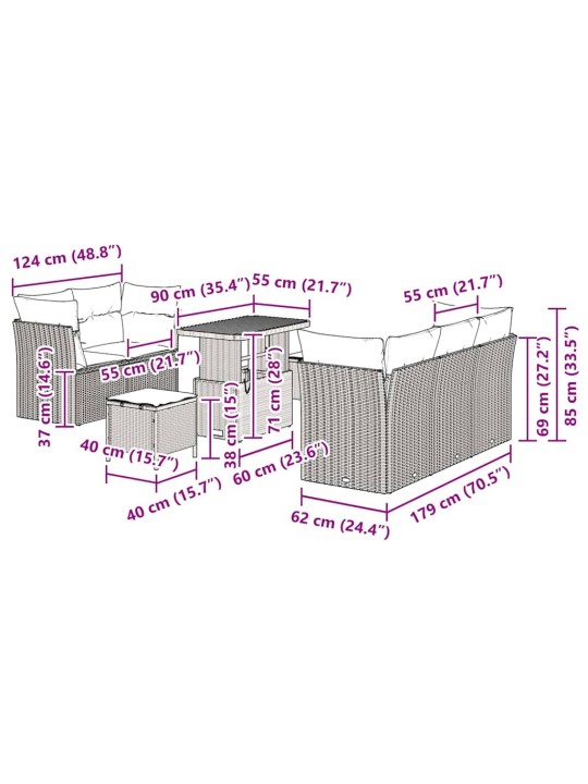 Aia diivanikomplekt 8 tk hall polürotang
