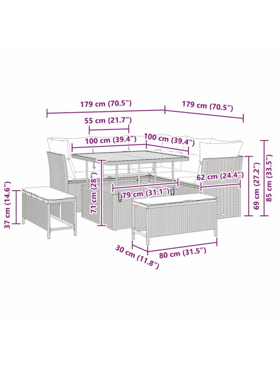 Aia diivanikomplekt 8 tk hall polürotang