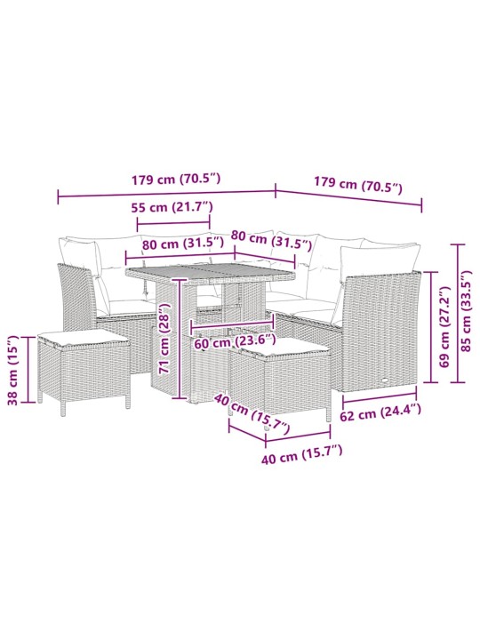 Aia diivanikomplekt 8 tk hall polürotang