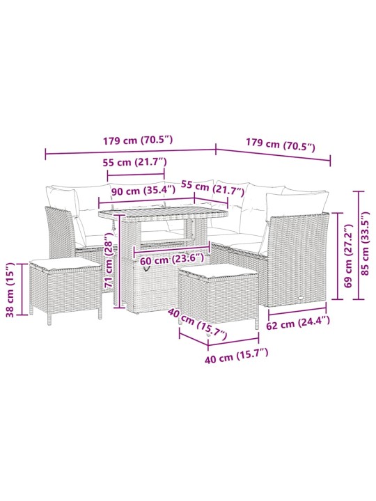 Aia diivanikomplekt 8 tk hall polürotang