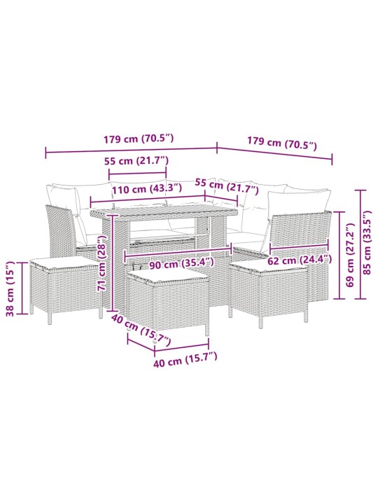 Aia diivanikomplekt 9 tk hall polürotang
