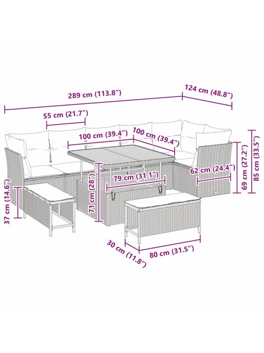 Aia diivanikomplekt 9 tk hall polürotang