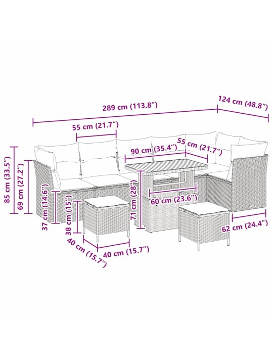 Aia diivanikomplekt 9 tk hall polürotang