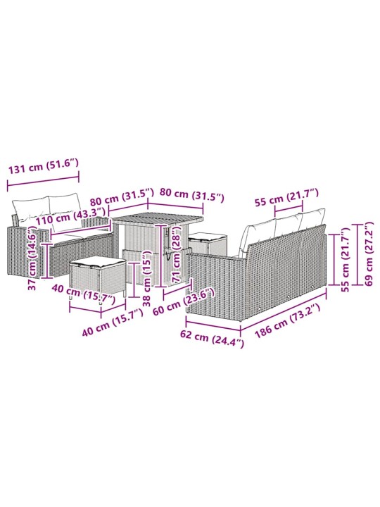 Aia diivanikomplekt 8 tk hall polürotang