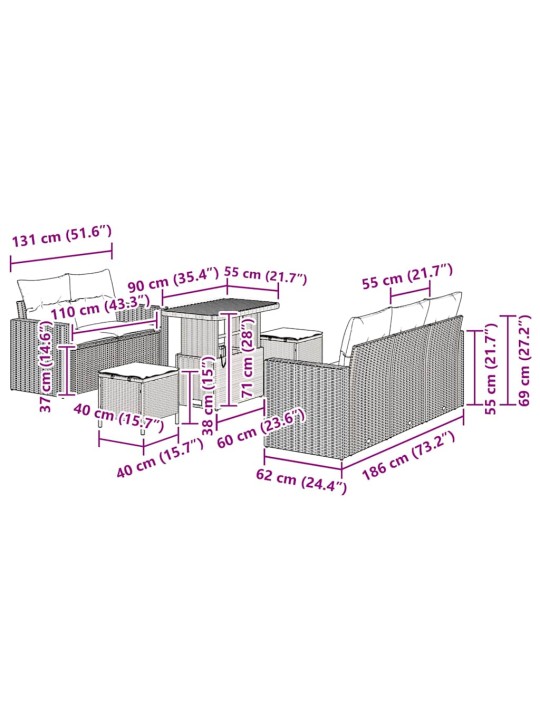 Aia diivanikomplekt 8 tk hall polürotang