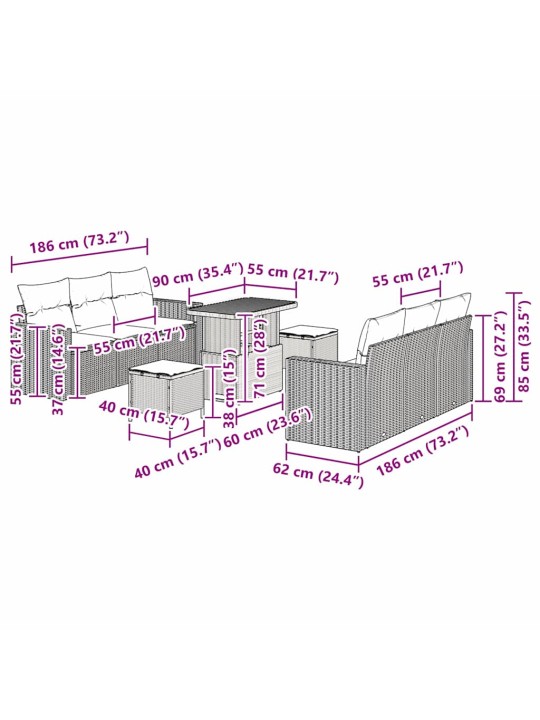Aia diivanikomplekt 9 tk hall polürotang