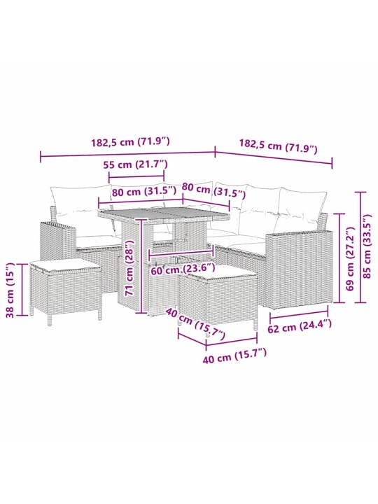 Aia diivanikomplekt 8 tk hall polürotang