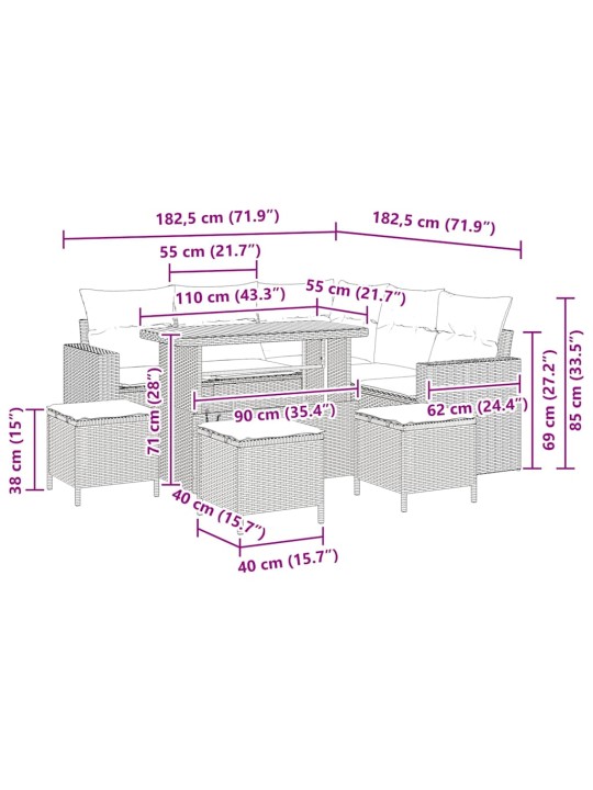 Aia diivanikomplekt 9 tk hall polürotang